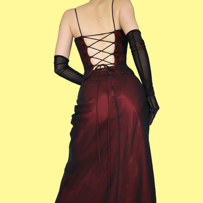 Dark red beaded evening 2 piece UK 10