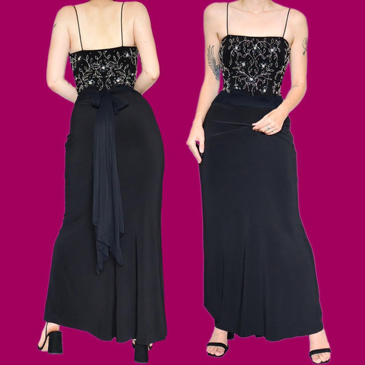 Black Dave & Johnny stretch beaded evening dress UK 16