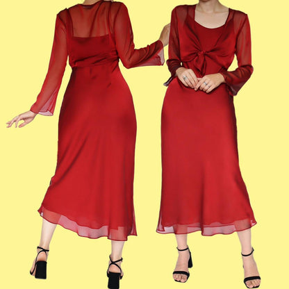 Petite red slip dress with matching long sleeve shawl UK 12