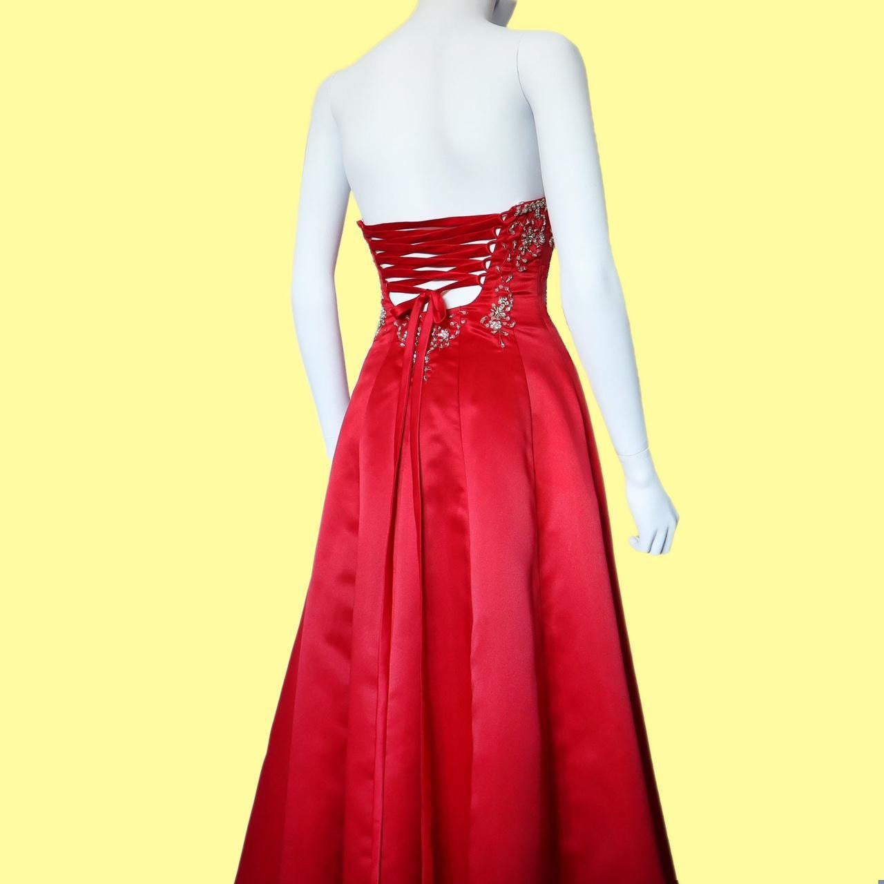 Red strapless sequin evening dress UK 6