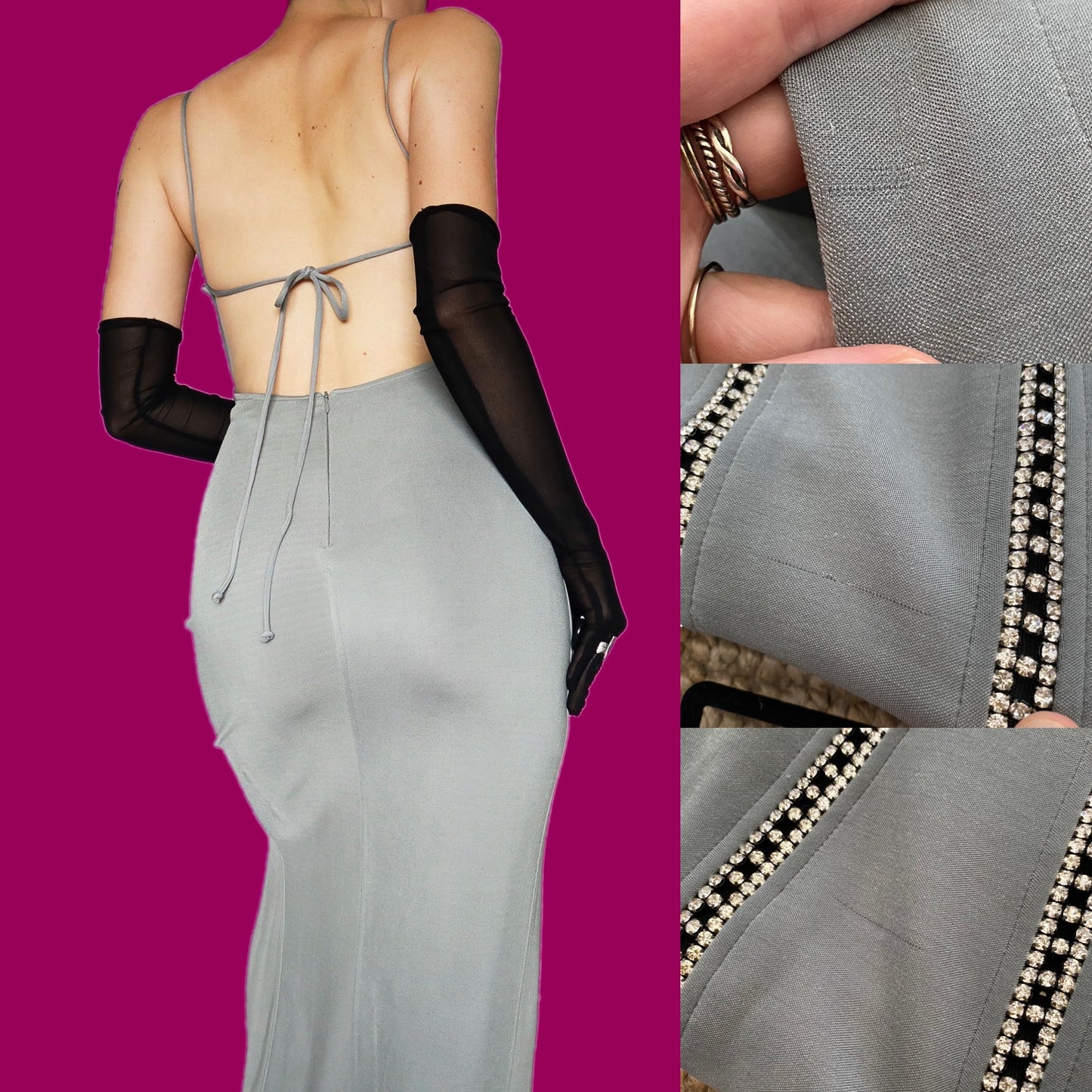 Grey diamanté stretch evening dress UK 10