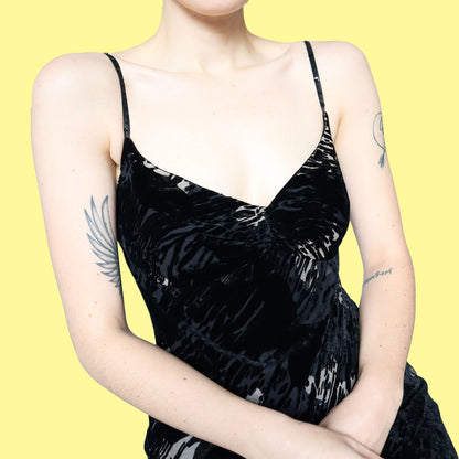 Black silk blend devore velvet slip dress UK 10
