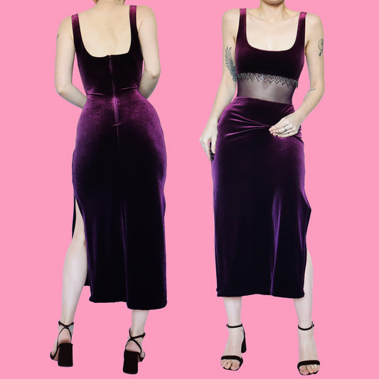 Purple velvet beaded midi dress UK 12