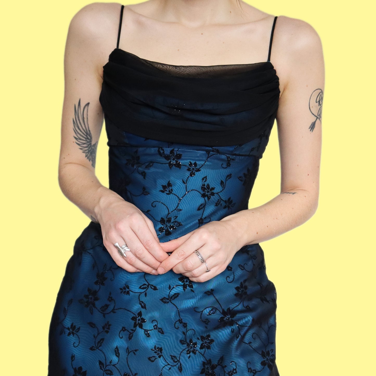 Beautiful blue glittery floral slip evening dress UK 8