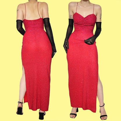 Red glitter stretch evening dress UK 12