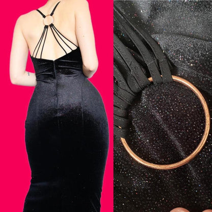 Black glittery velvet stretch evening dress UK 12