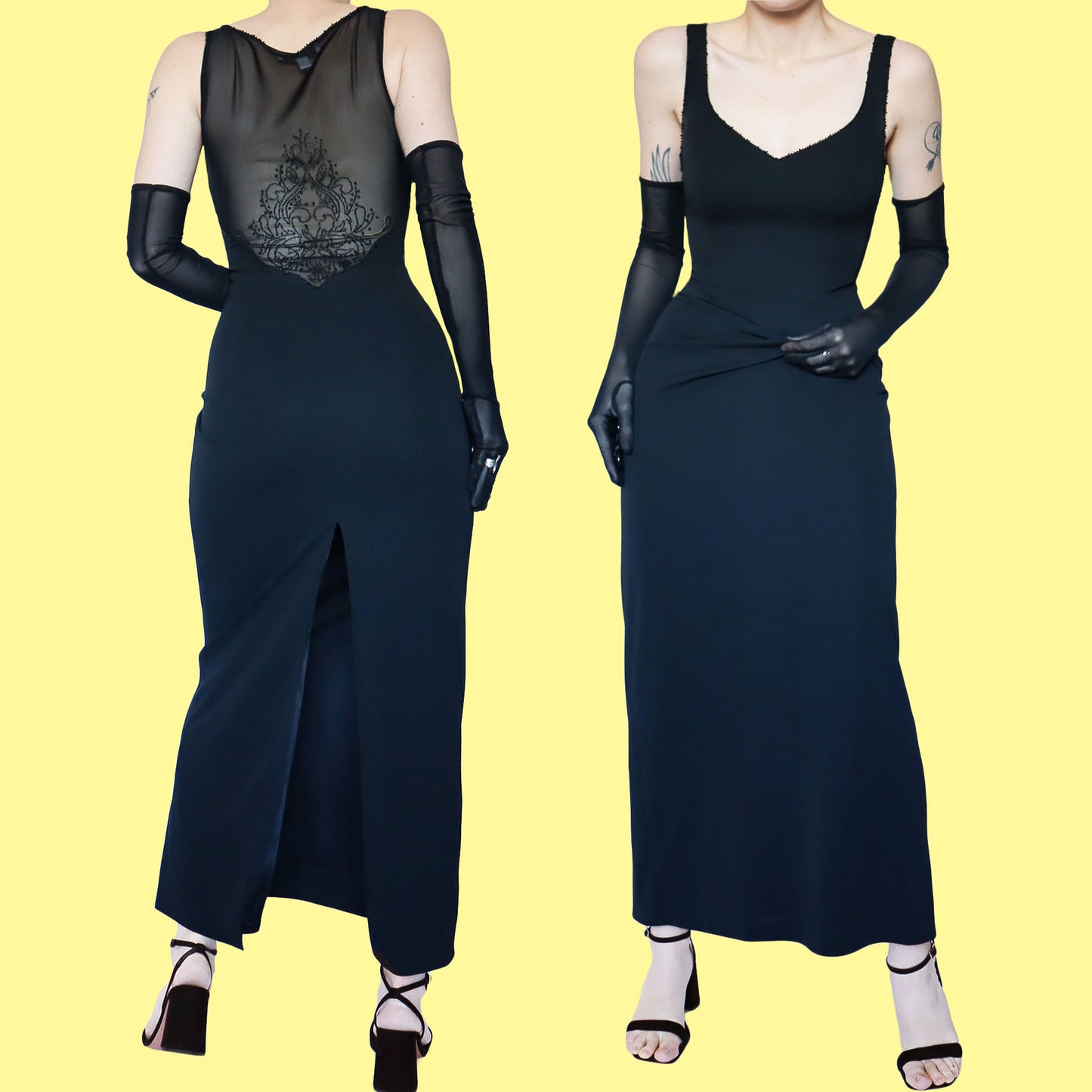 Black sheer back evening dress UK 12