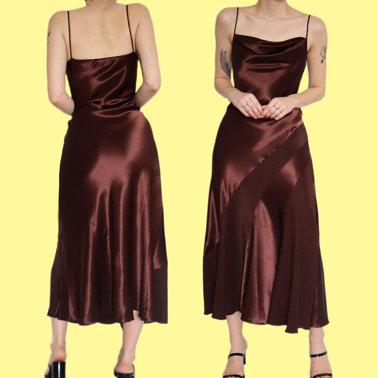 Beautiful brown satin slip evening dress UK 14