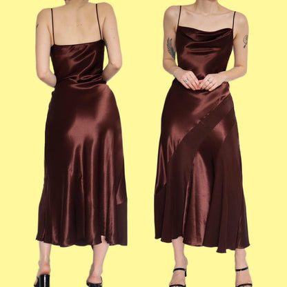 Beautiful brown satin slip evening dress UK 14