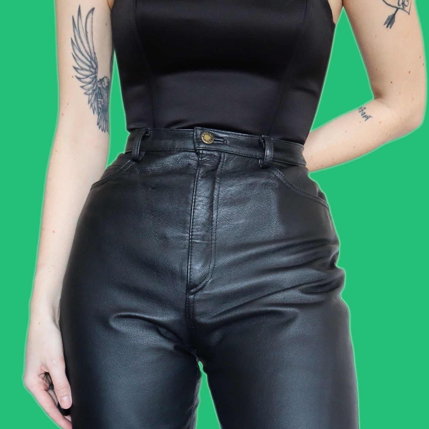 Super chic black 100% real leather trousers UK 12