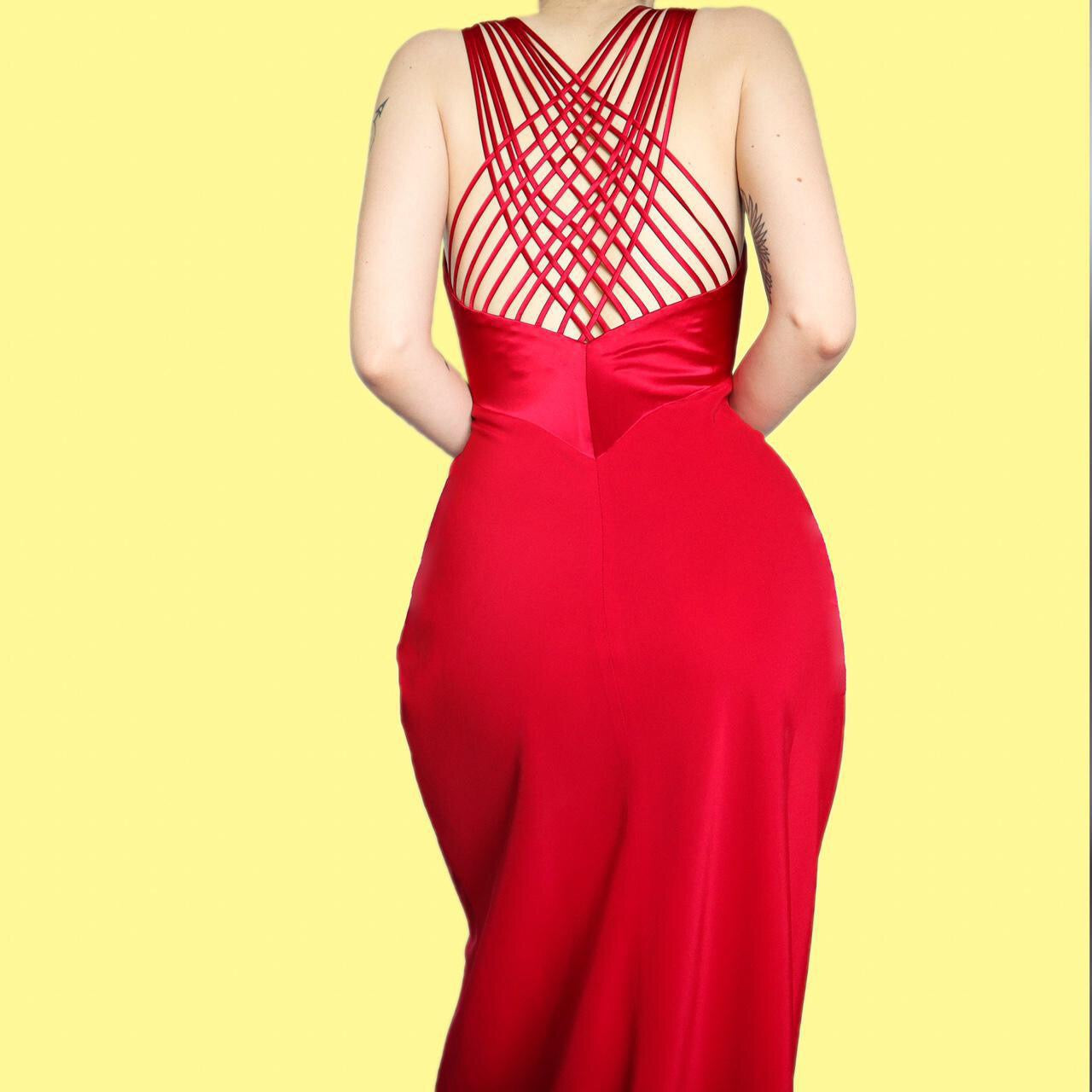 Beautiful bright red strappy back evening dress UK 8