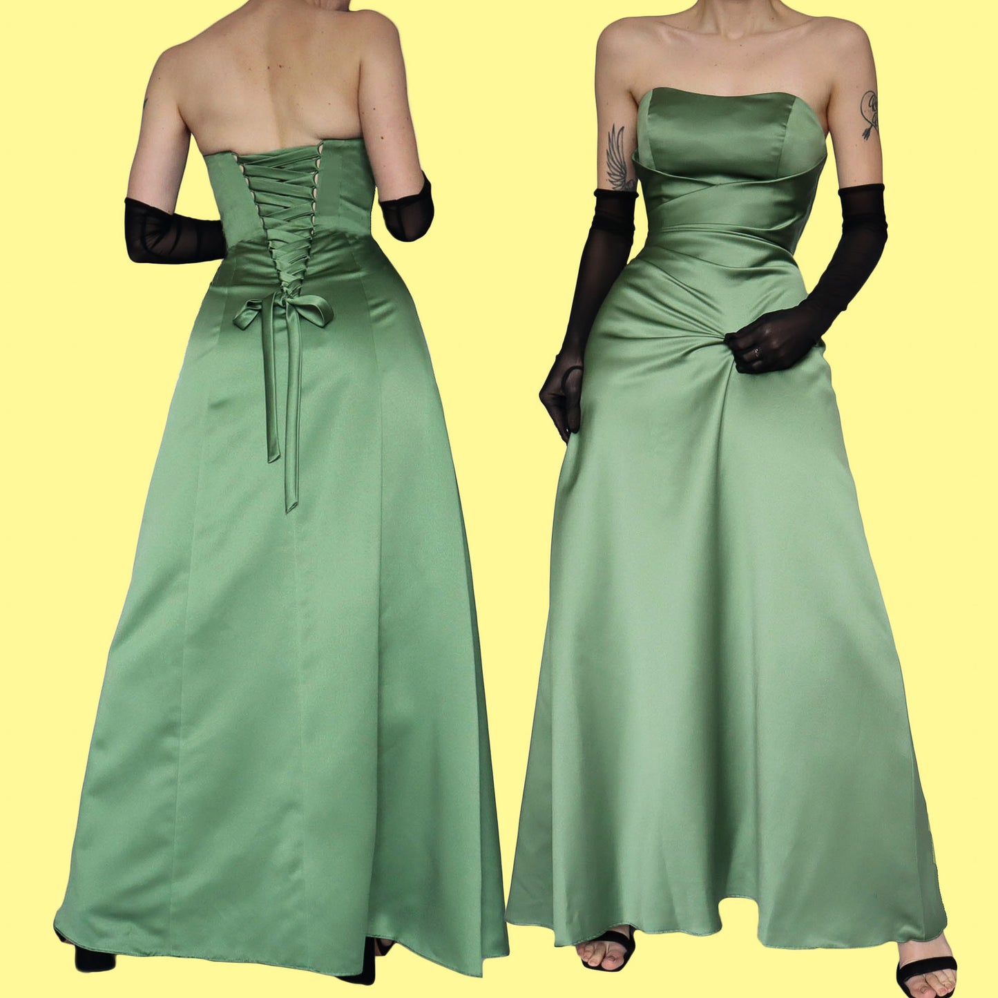 Green a line strapless evening dress UK 12
