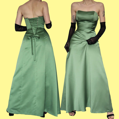 Green a line strapless evening dress UK 12
