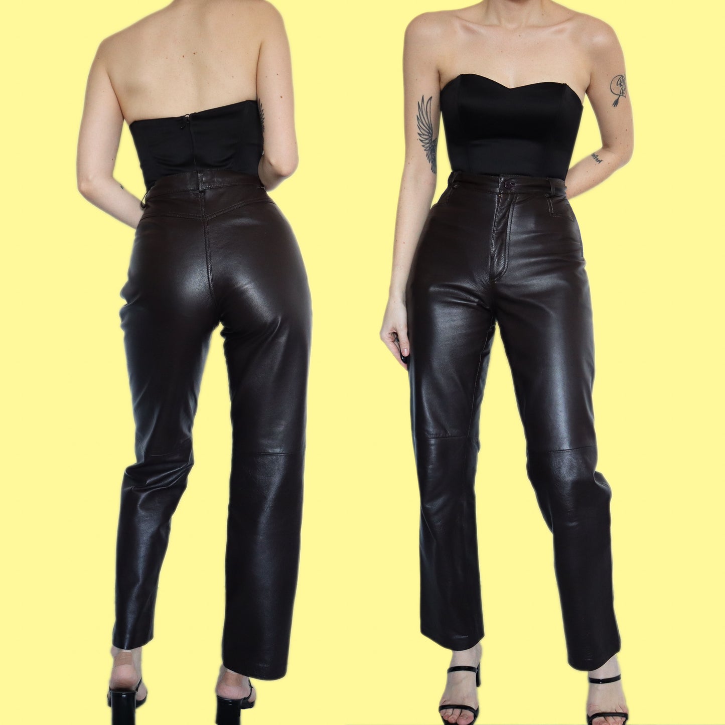 Stunning chic brown 100% real leather trousers UK 12