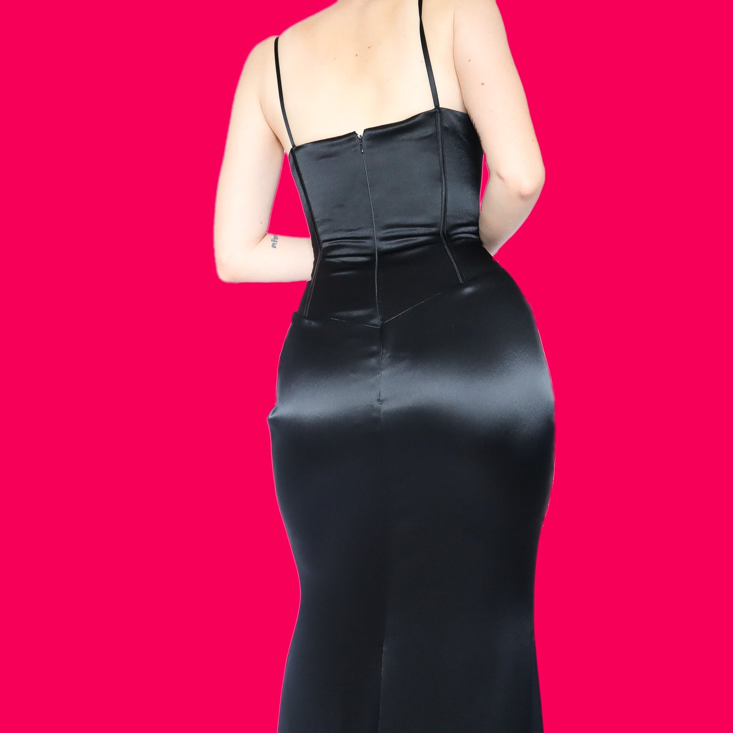 John Charles Black Satin Corset Dress UK 14-16