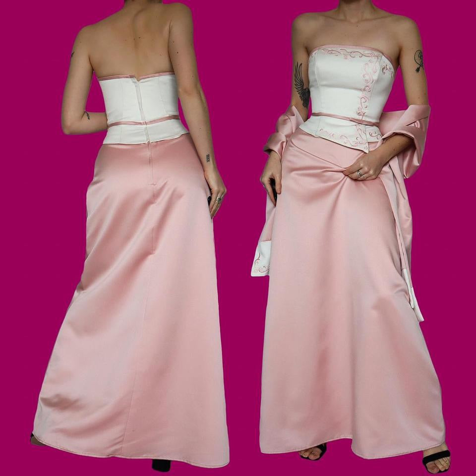 Hilary Morgan pink strapless evening dress & shawl UK 12