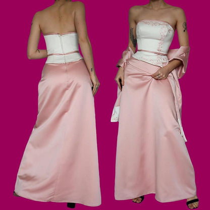 Hilary Morgan pink strapless evening dress & shawl UK 12