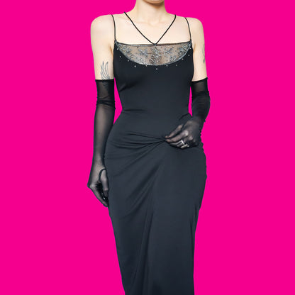 Black beaded evening dress UK 12 & UK 14