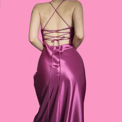 Beautiful pink lace up back evening dress UK 12