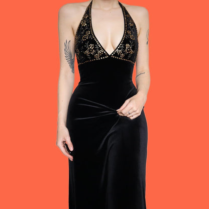 Chic black stretch sequin detail evening dress UK 10