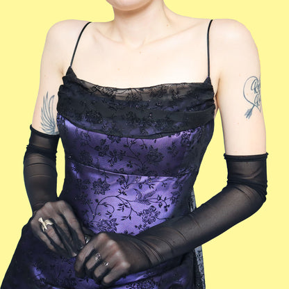 Purple glittery floral evening dress UK 18