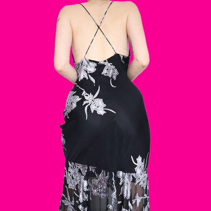 Beautiful silk blend floral slip evening dress with shawl UK 12