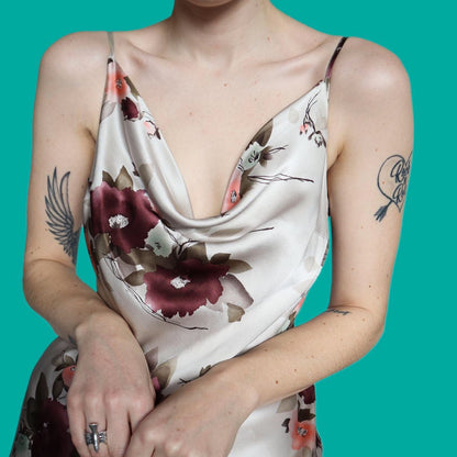 Beautiful 100% silk floral slip midi dress UK 12