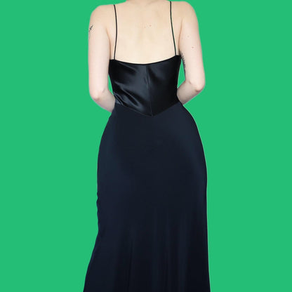 Stunning black satin slip evening dress UK 12