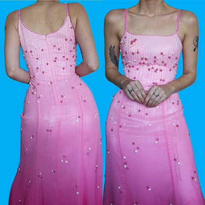 Stunning YVE pink ombré beaded evening dress UK 10