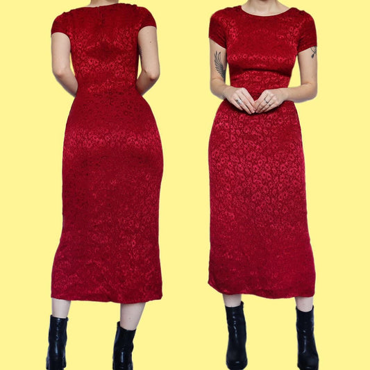 Beautiful red floral Laura Ashley short sleeve midi dress UK 10