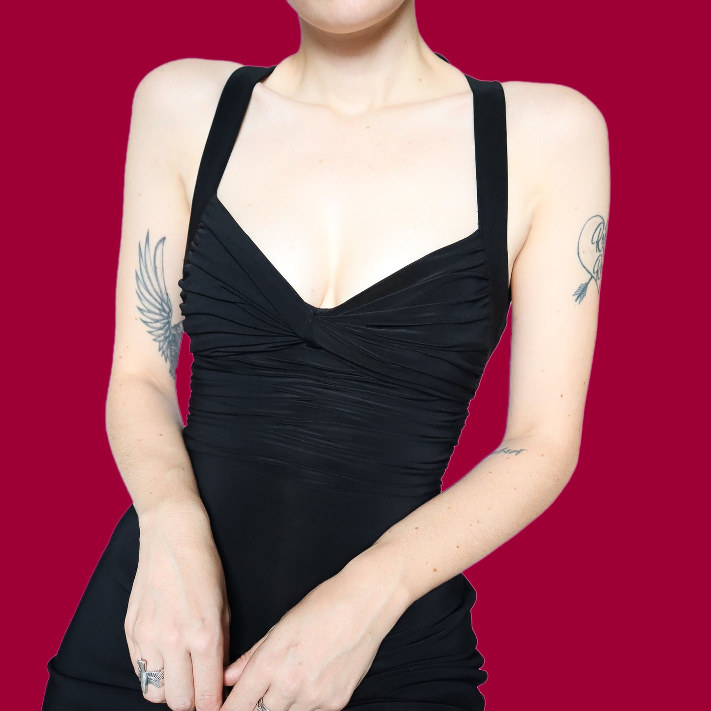 Chic black stretch evening dress UK 6