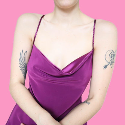 Stunning purple slip evening dress with satin hem UK 10