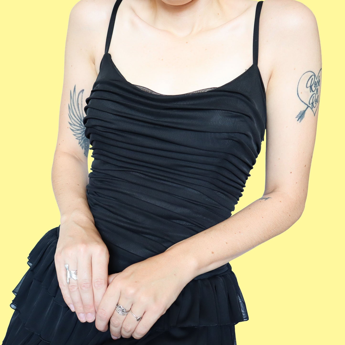 Black frilly stretch maxi dress UK 12