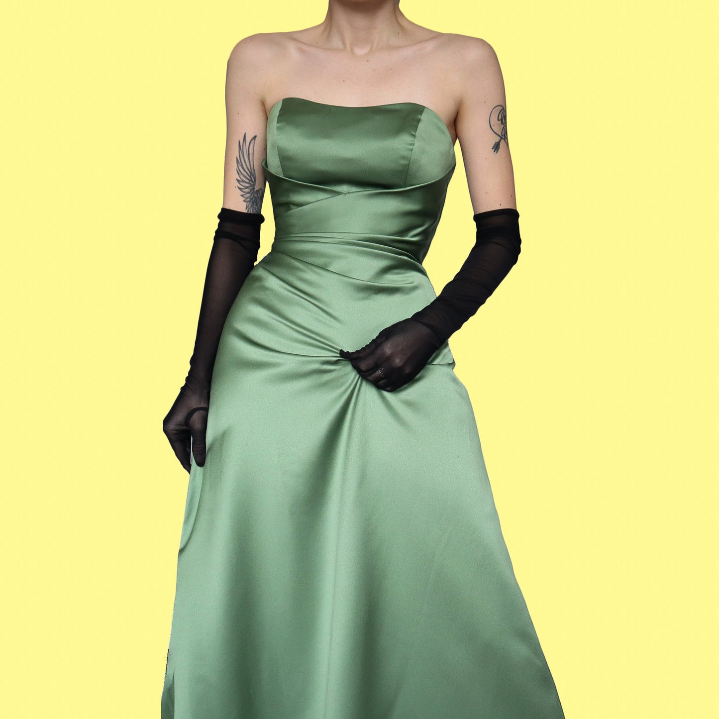 Green a line strapless evening dress UK 12