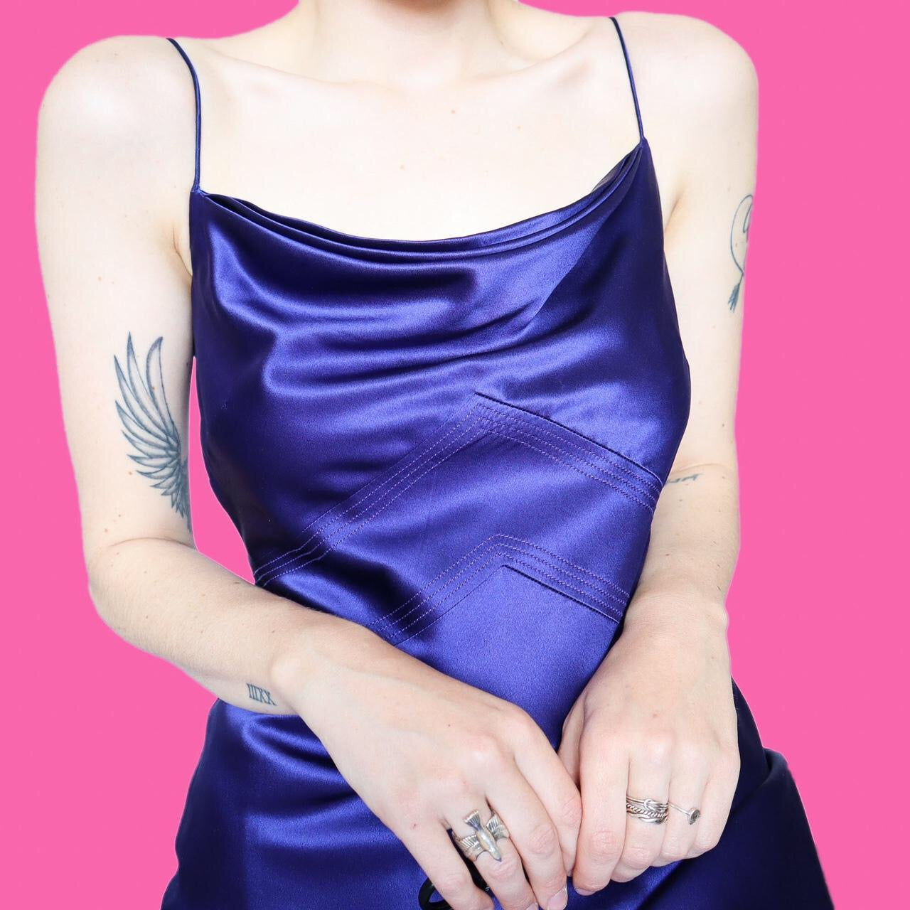 Stunning purple 100% silk slip evening dress UK 10