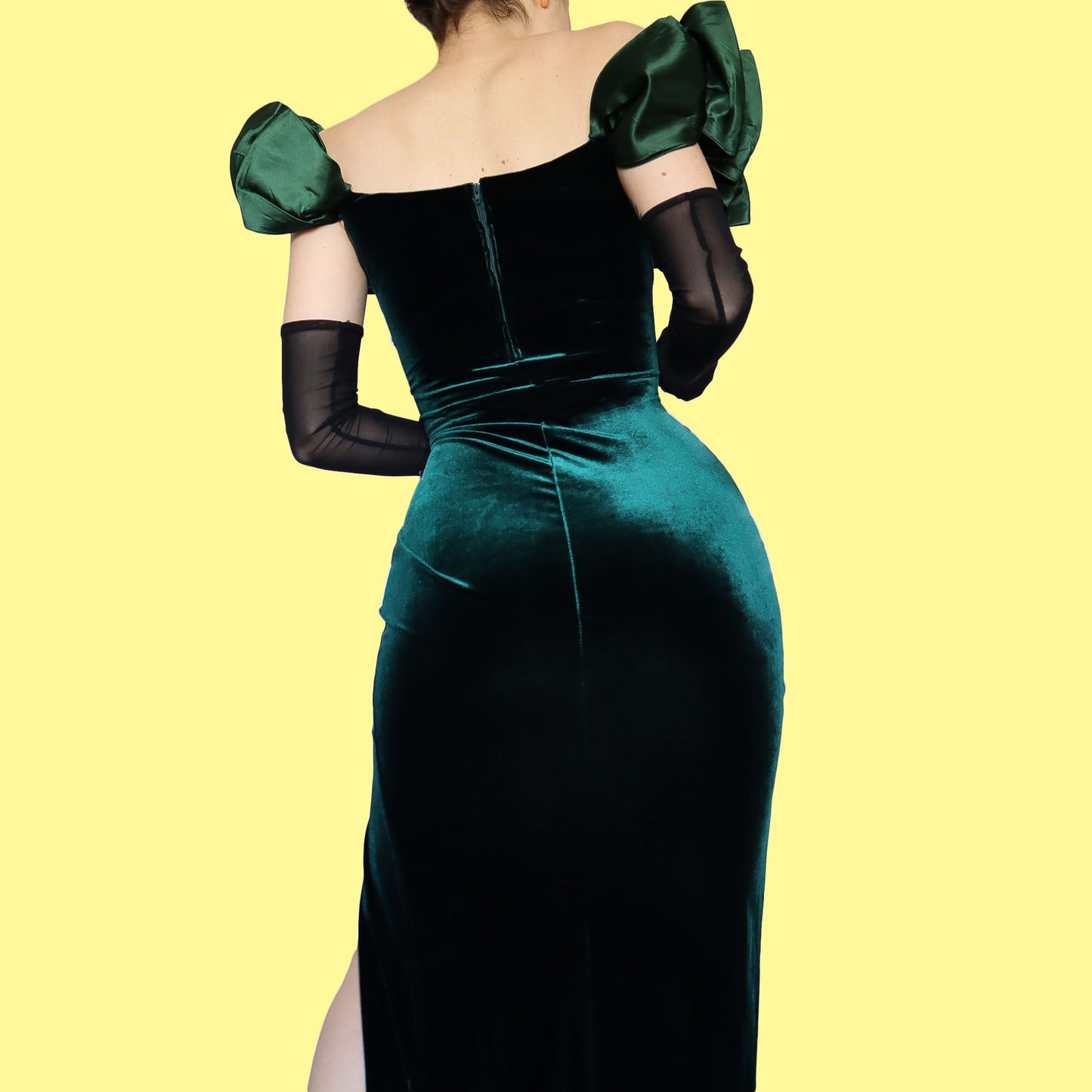 Dark green velvet cold shoulder evening dress UK 12