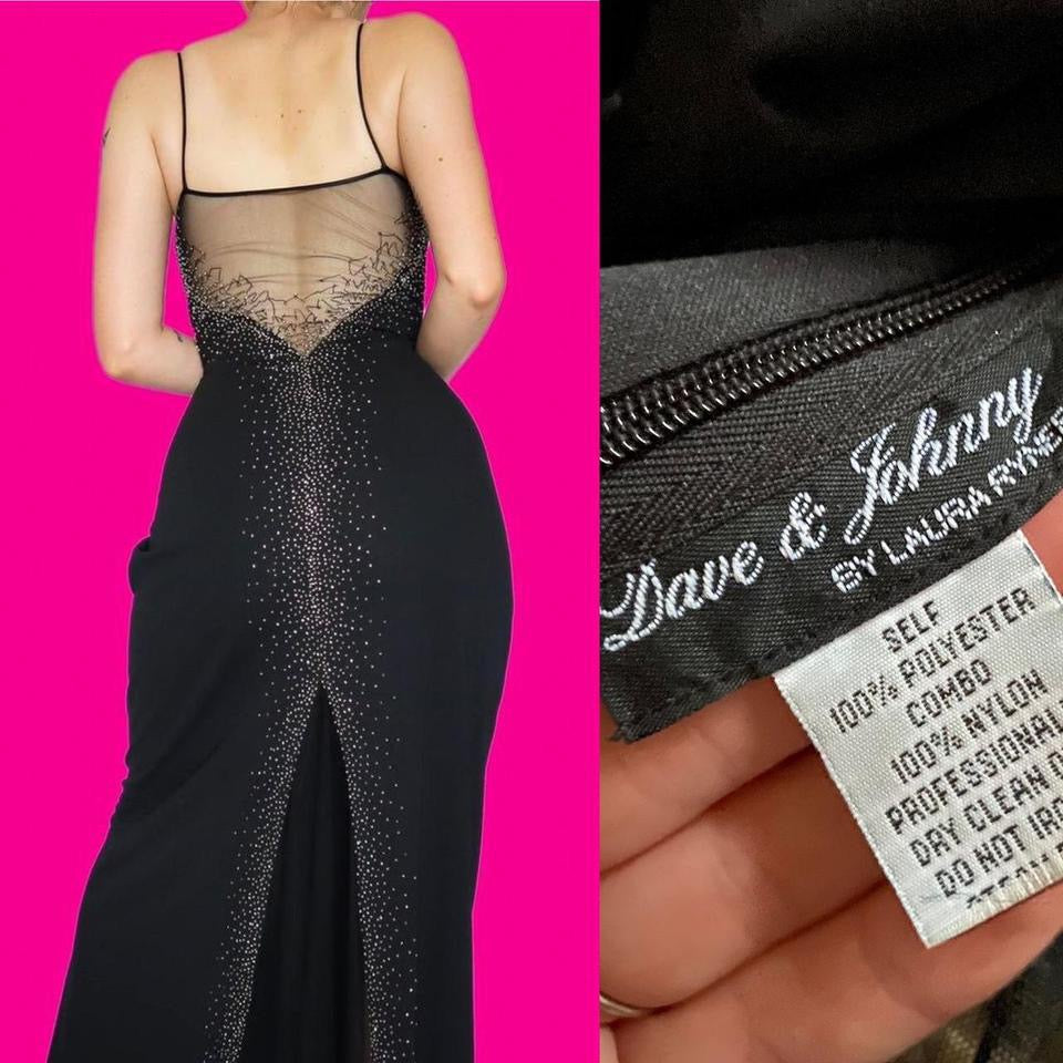 Black stretch beaded evening dress UK 10