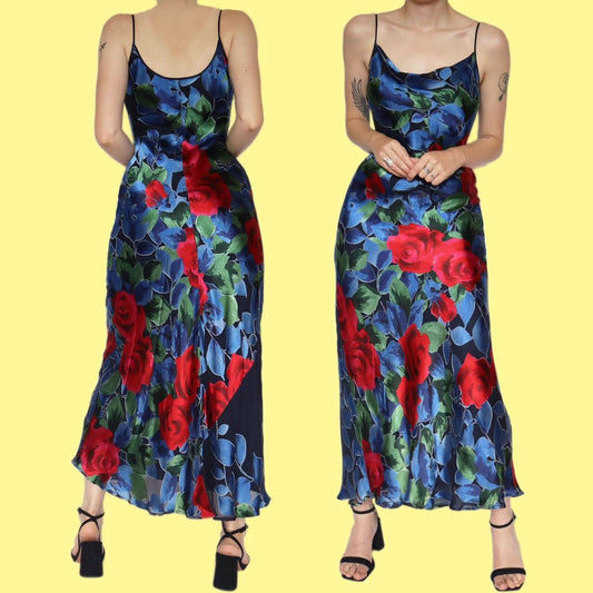 Beautiful silk blend floral slip evening dress UK 10
