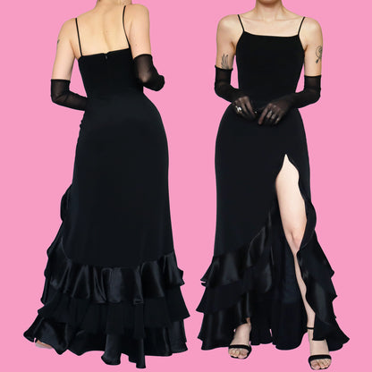 Black ruffled evening dress UK 8-10
