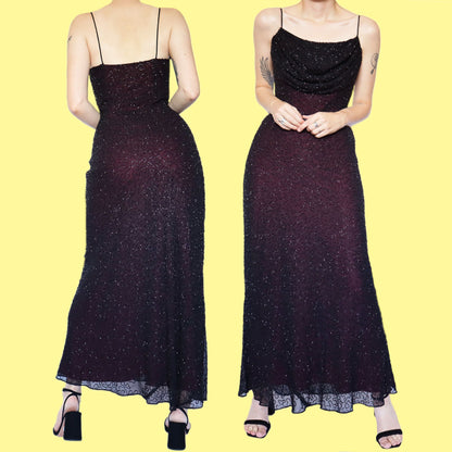 Black & red heavily beaded slip evening dress UK 12