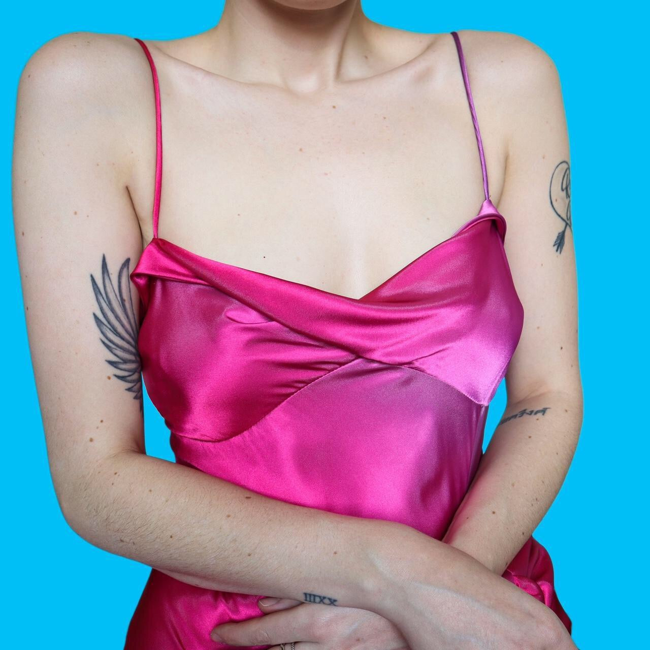 Beautiful satin pink/purple evening dress UK 14