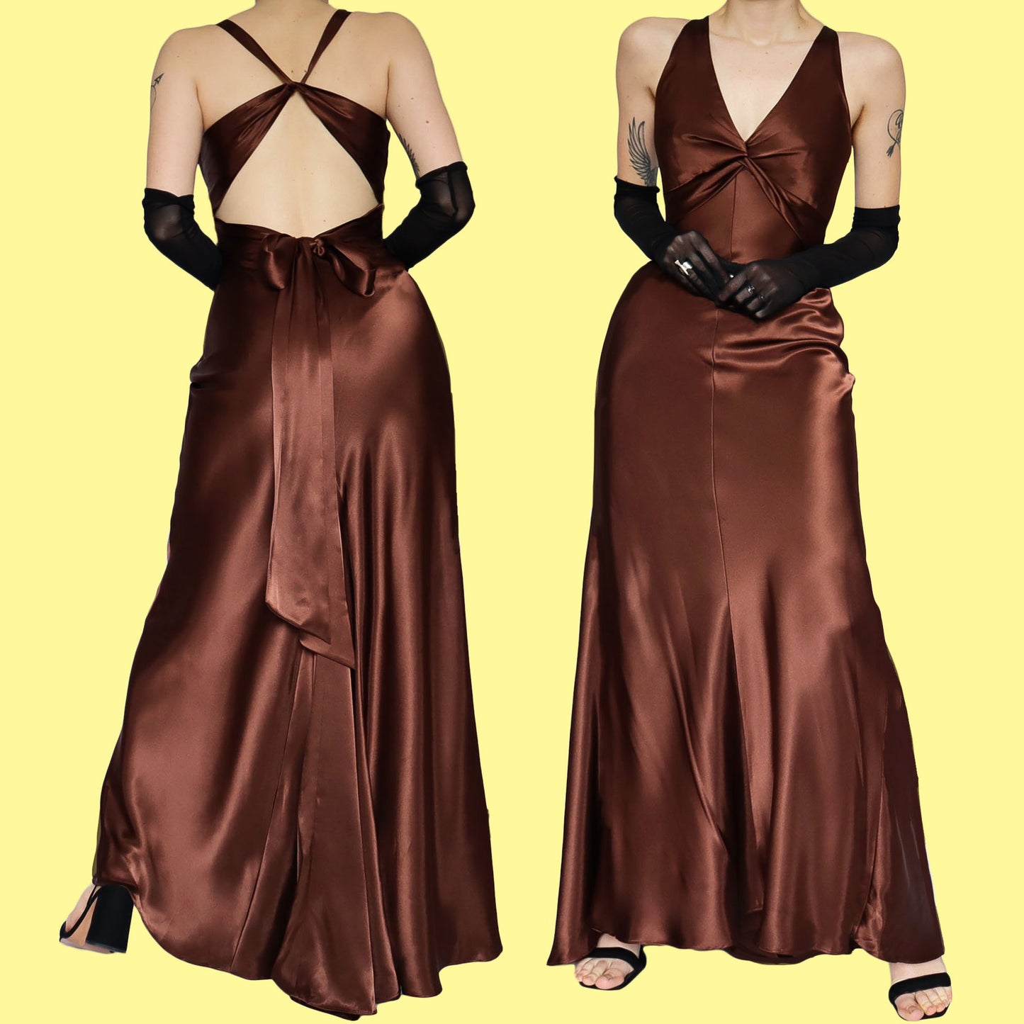 Brown Betsy & Adam satin evening dress UK 8