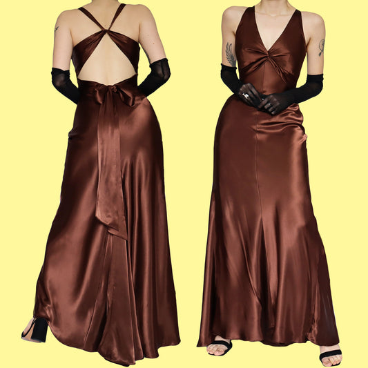 Brown Betsy & Adam satin evening dress UK 8