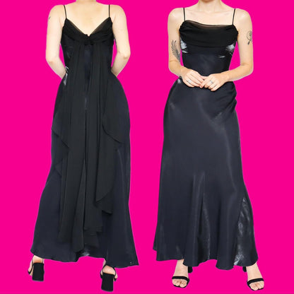 Black Silky Slip Evening Dress UK 14