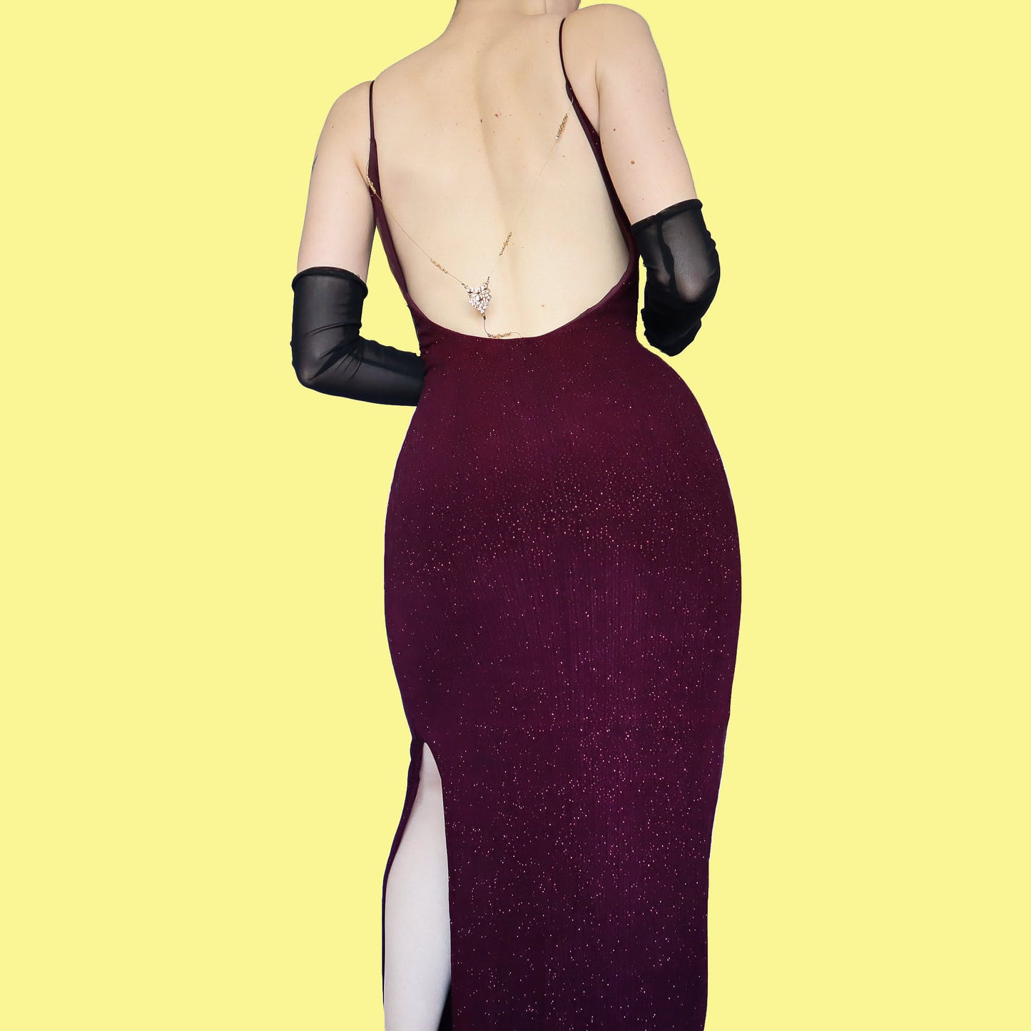 Dark purple glittery open back evening dress UK 12