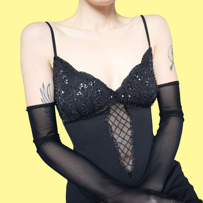 Black beaded evening dress UK 10