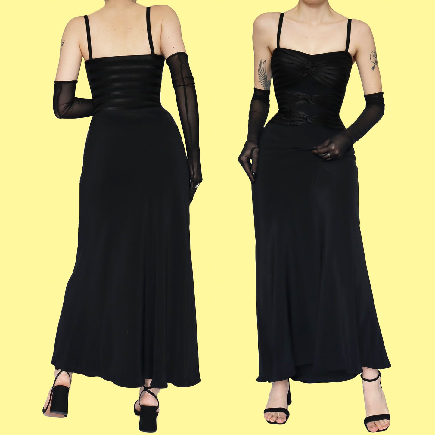Black satin DUSK evening dress UK 12-14