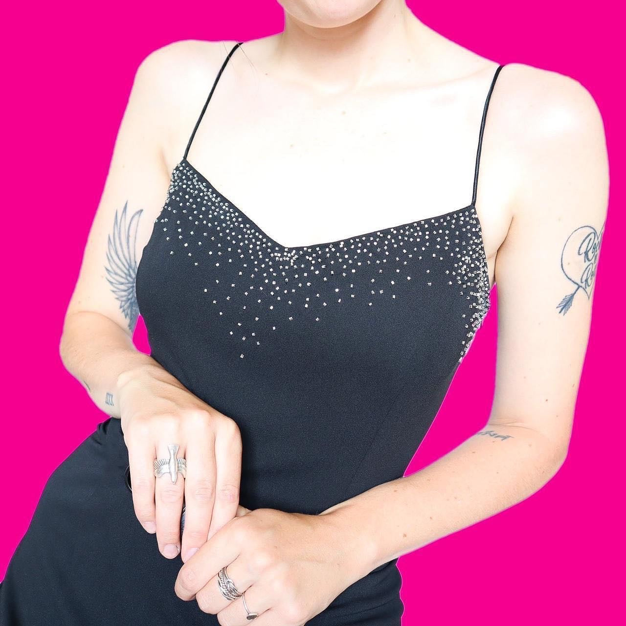 Black stretch beaded evening dress UK 10