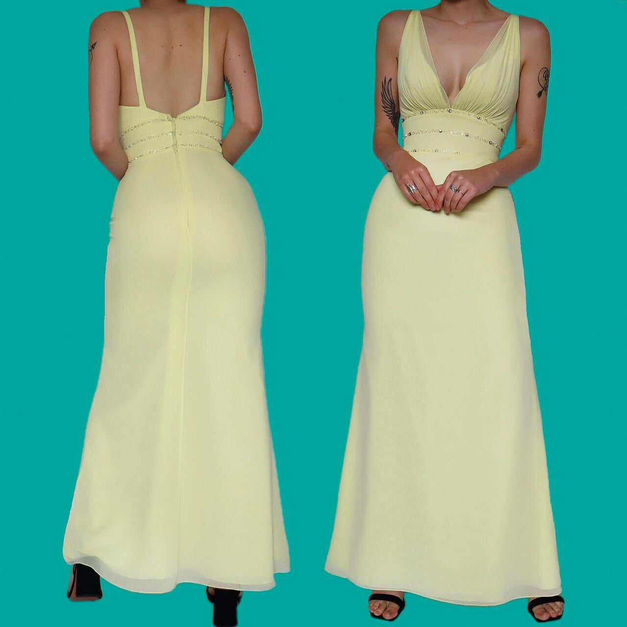 Beautiful lemon yellow chiffon evening dress UK 8