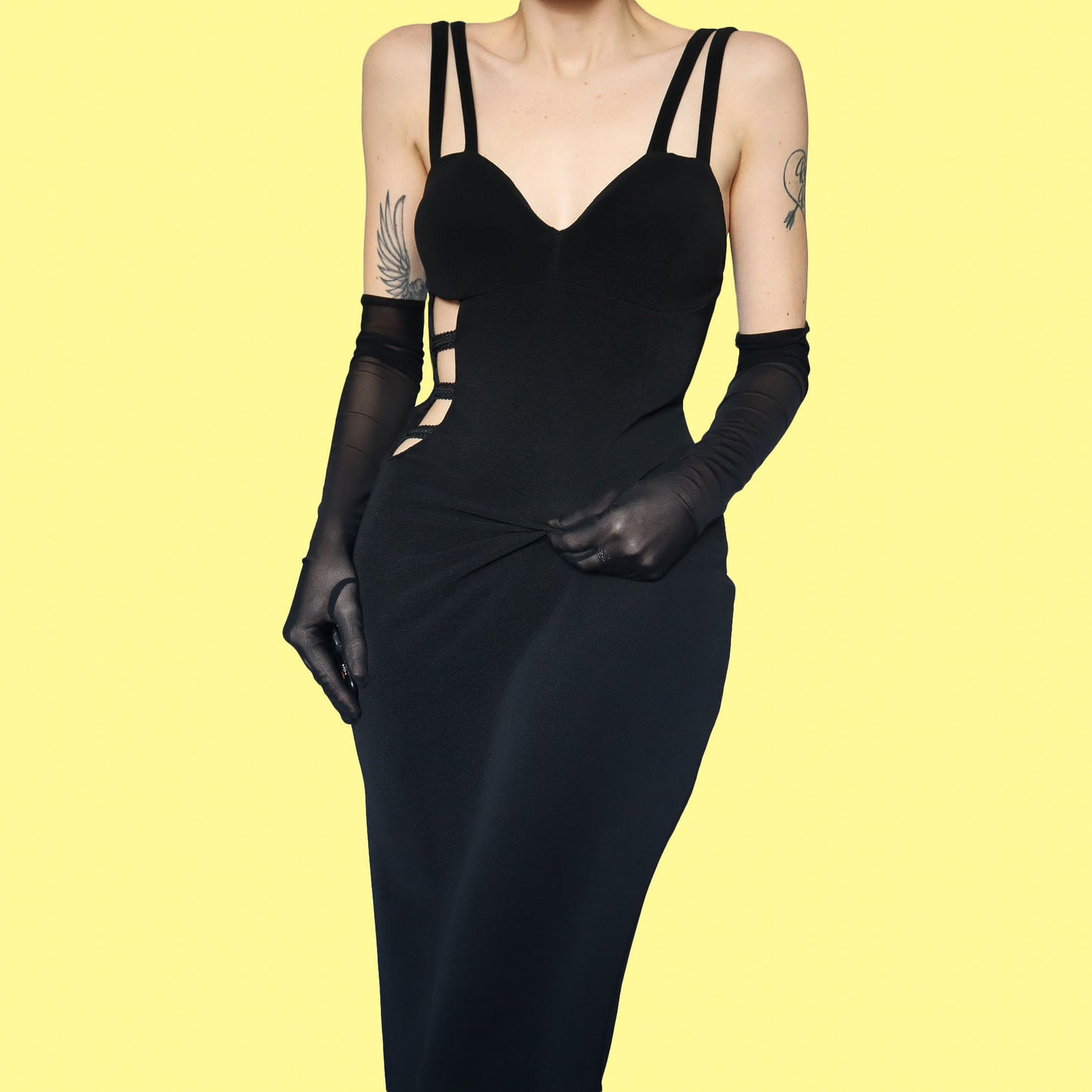 Chic black cut out detail evening dress UK 12